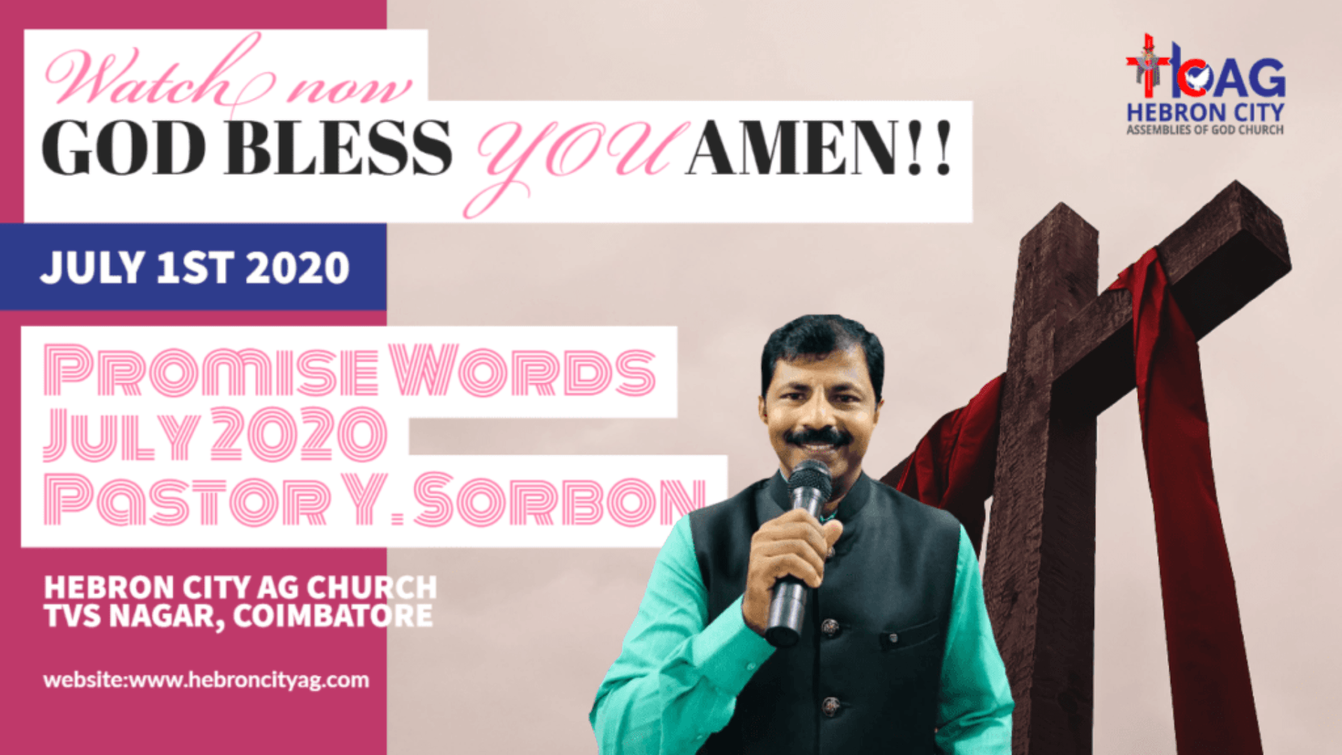 1st July Month Promise 2020 - Pastor Y. SORBON - HEBRON City AG Church - TVS Nagar, Coimbatore.